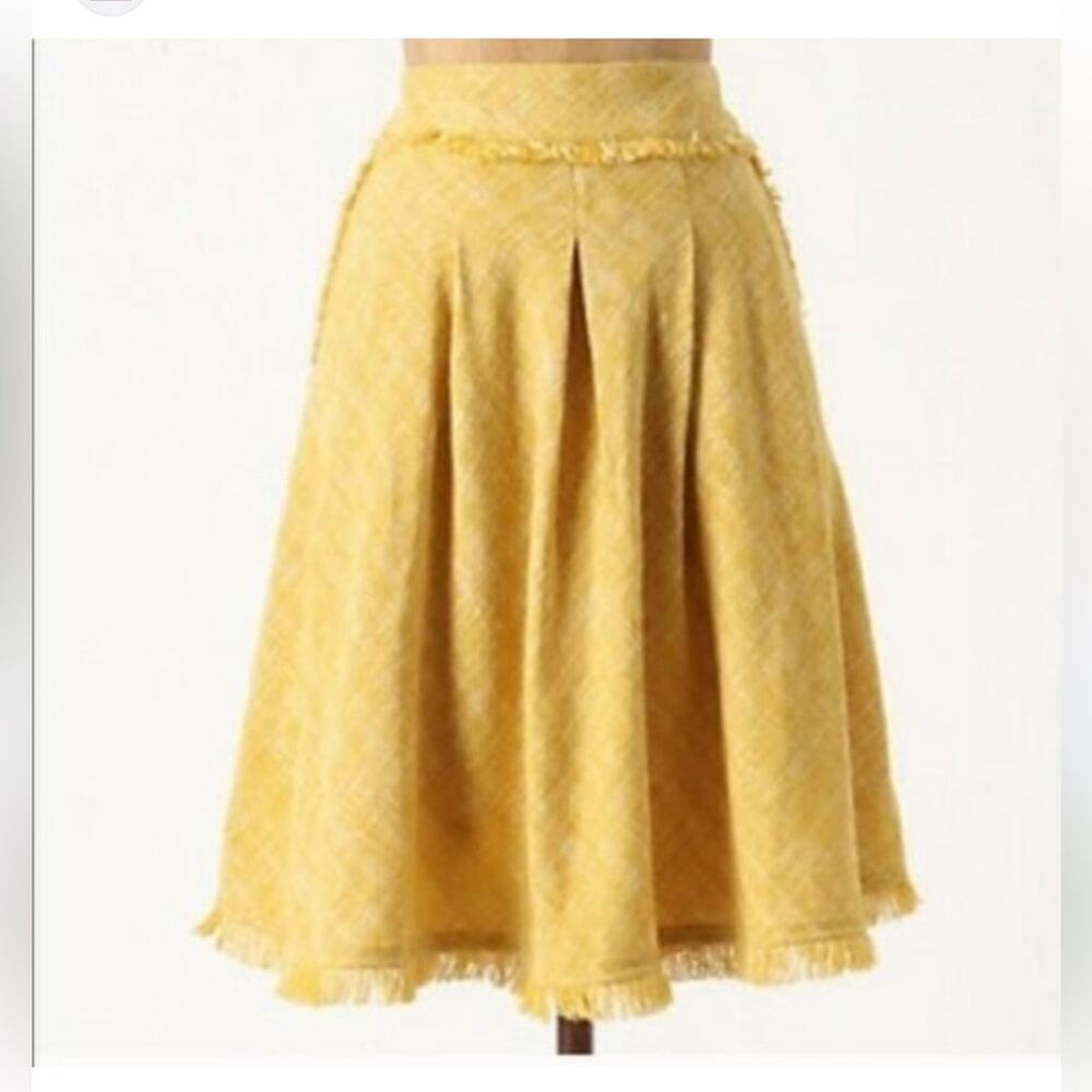 Anthropologie Maeve Mustard Yellow Tweed ALine Midi Skirt Size 6